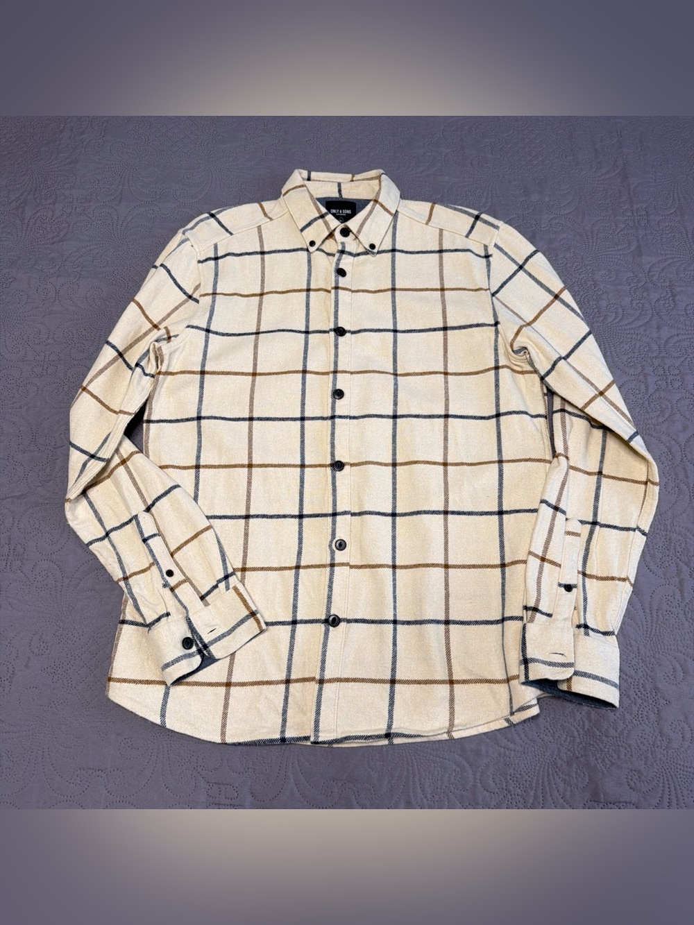 Only & Sons Mens  Plaid Shirt  Beige  Size L